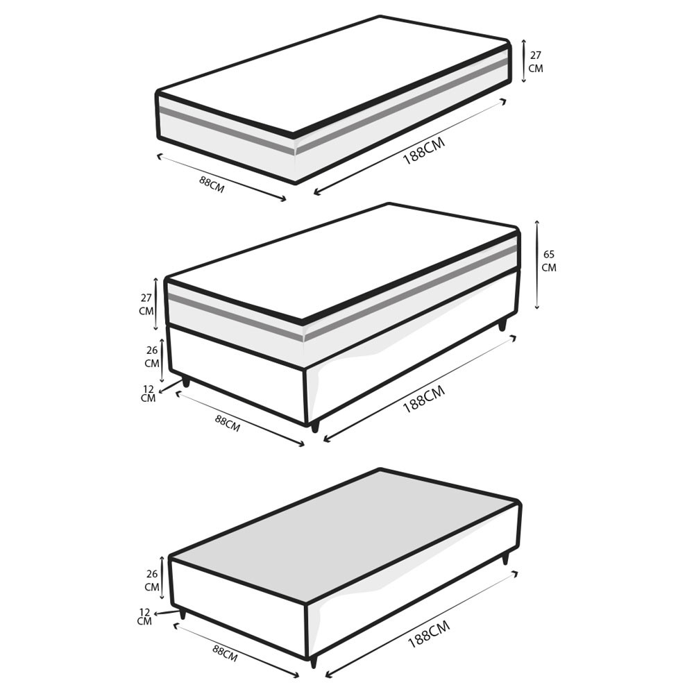 Conjunto Cama Box Solteiro 65x88x188 Eclipse Master Preto/Cinza com Molas Ensacadas