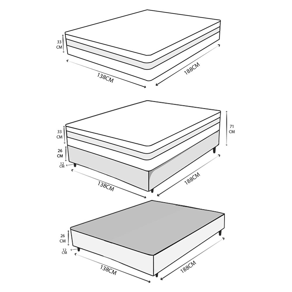 Conjunto Cama Box Casal 71x138x188 Montana Master Bege/Dourado com Molas Ensacadas