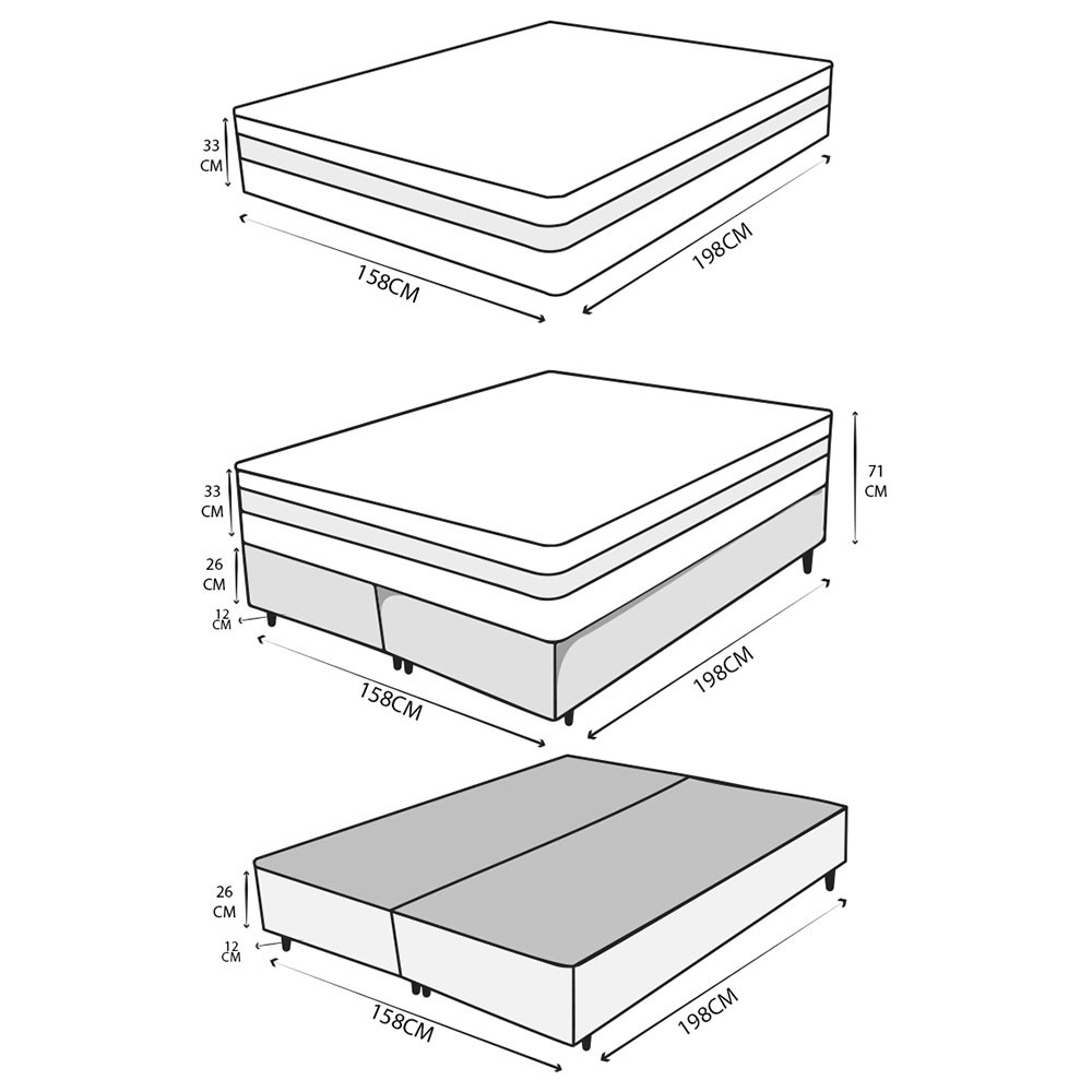 Conjunto Cama Box Queen 71x158x198 Montana Master Bege/Dourado com Molas Ensacadas