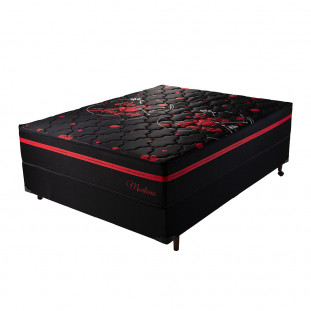 Conjunto Cama Box Casal 71x138x188 Montana Master Preto/Vermelho com Molas Ensacadas