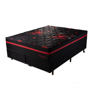 Conjunto Cama Box Queen 71x158x198 Montana Master Preto/Vermelho com Molas Ensacadas