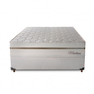 Conjunto Cama Box Casal 71x138x188 Montana Master Bege/Dourado com Molas Ensacadas